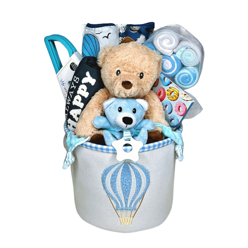 Welcome Home Baby Boy Gift Basket - Blue Teddy | Meloolou | CAD110 ...