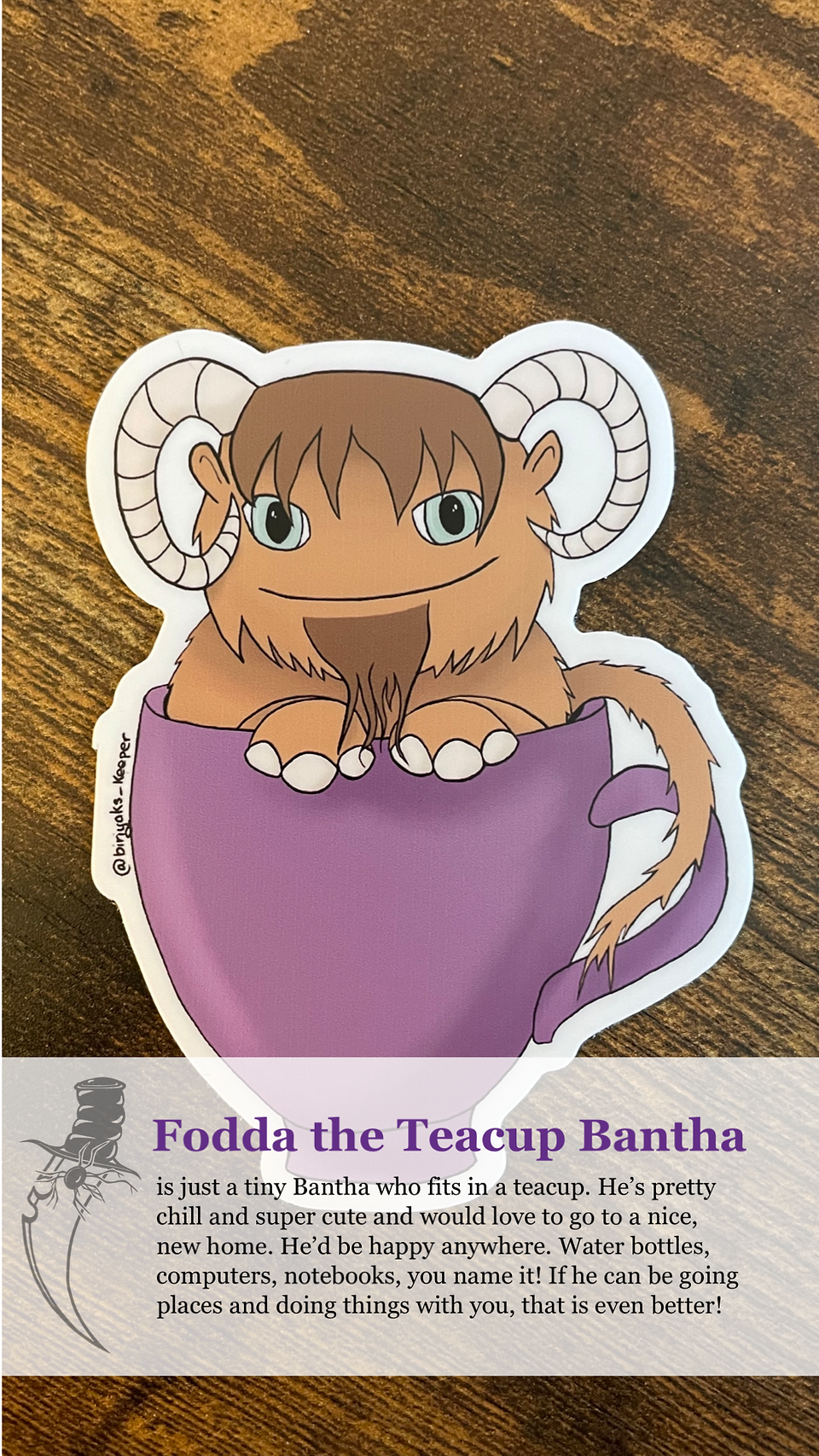 Sticker of a cute teacup bantha in a purple teacup