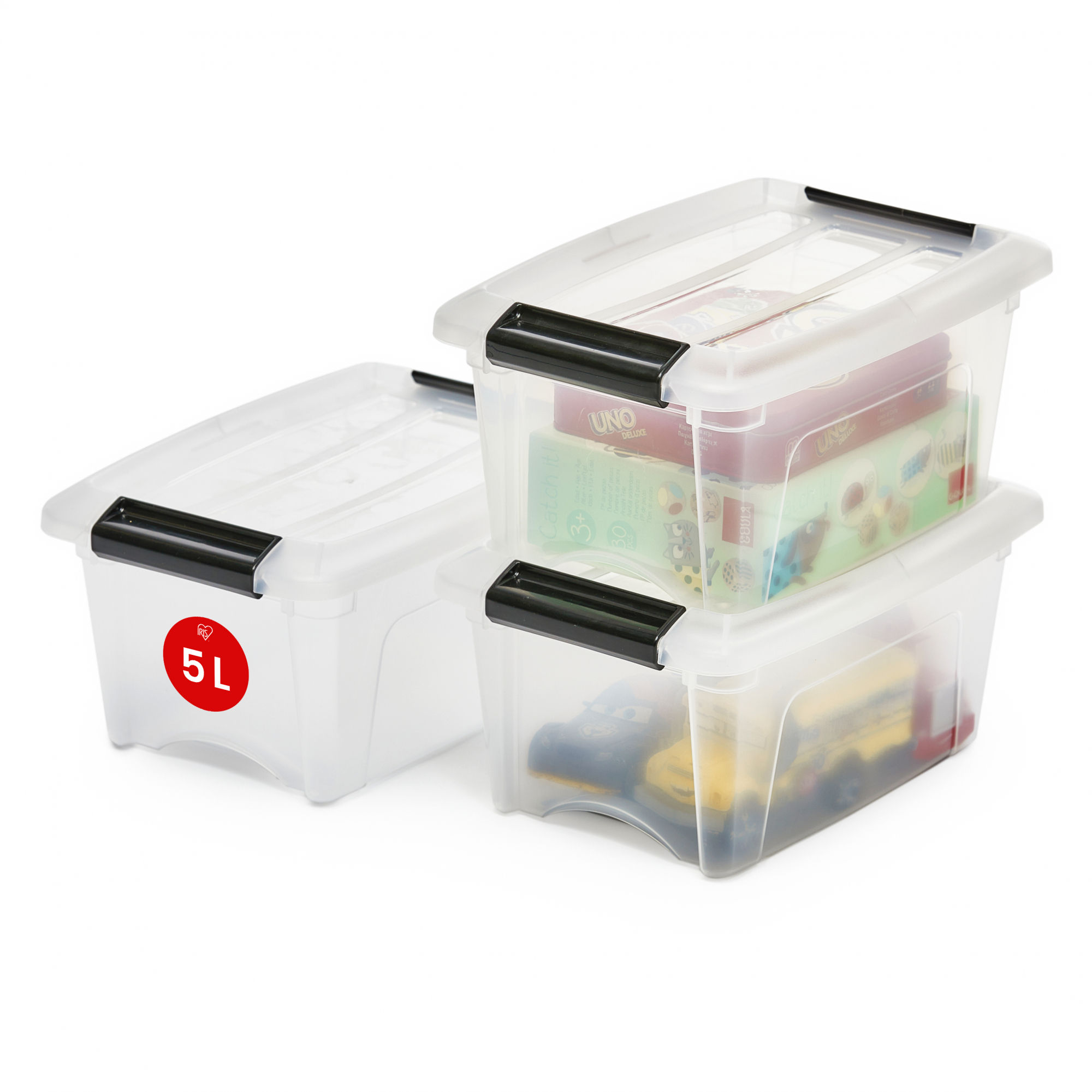 Petite Boite Rangement Plastique avec Couvercle- 5L- Lot de 3- Transparent- Clip
