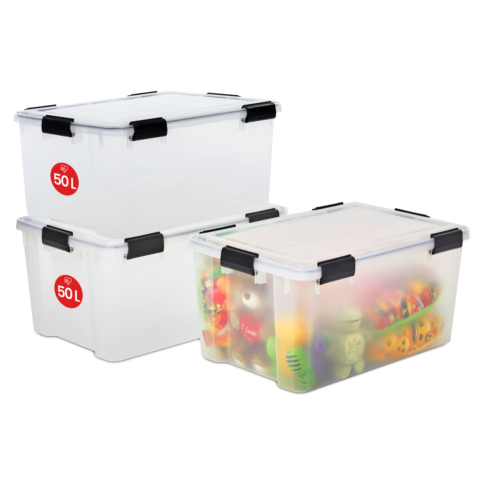 Boite Rangement Hermétique- 50L- Lot de 3- Transparent- Couvercle avec Joint Eta