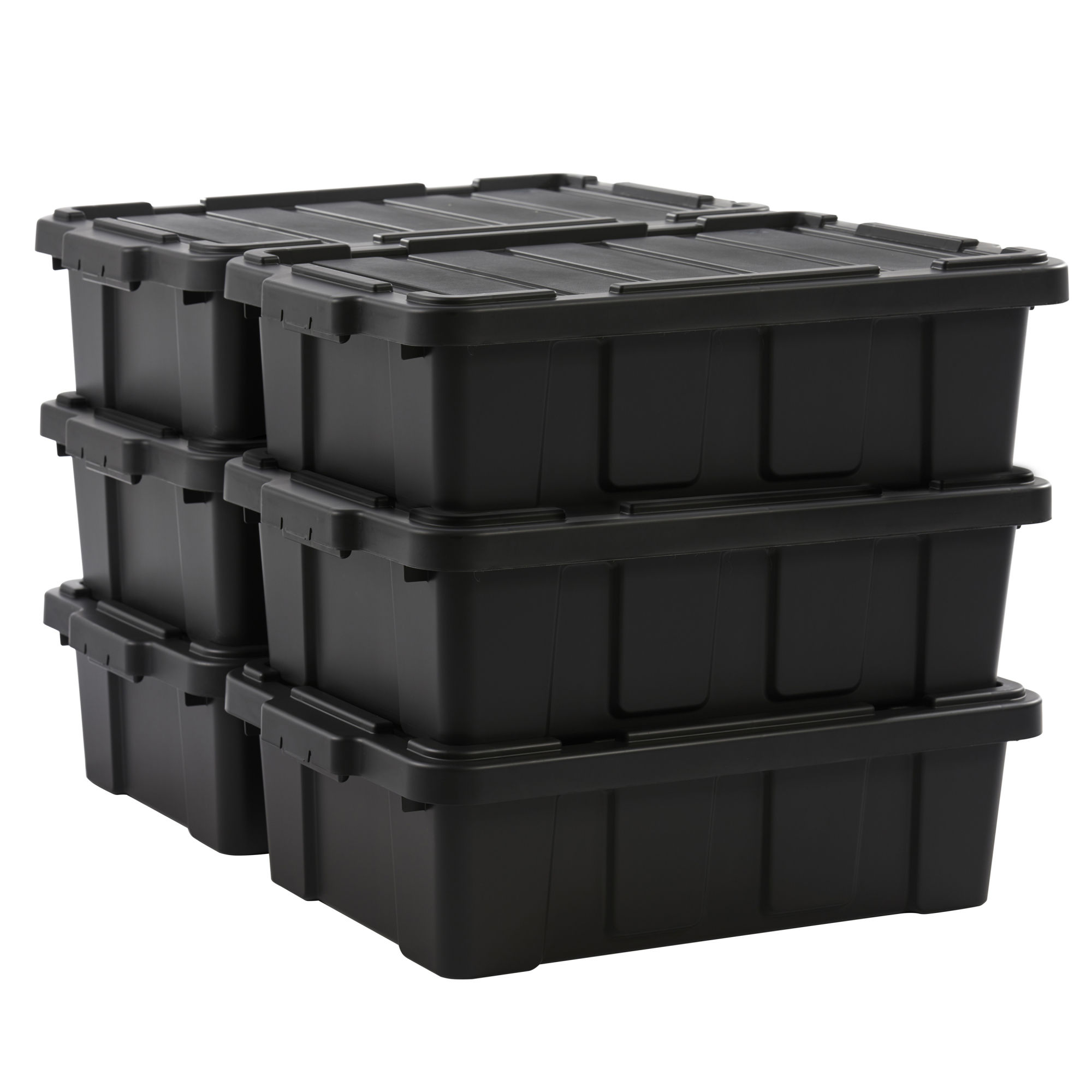 Caisse Rangement avec Couvercle Robuste- 25L- Lot de 6- Noir- Compact- Durable-