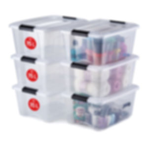 Set of 6 storage boxes, 15 L, with clips, stackable - NTB-15 - Transparent
