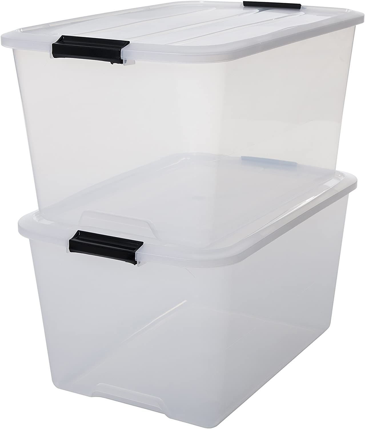 Boite Rangement Plastique avec Couvercle- 45L- Lot de 2- Transparent- Clips de F