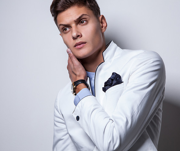 Male model in white jacket