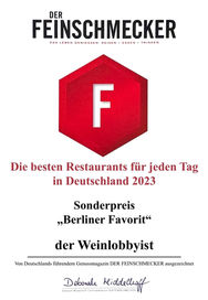 Auszeichnung vom Feinschmecker Magazin für das Restaurant&Weinbar der Weinlobbyist in Berlin Schöneberg.