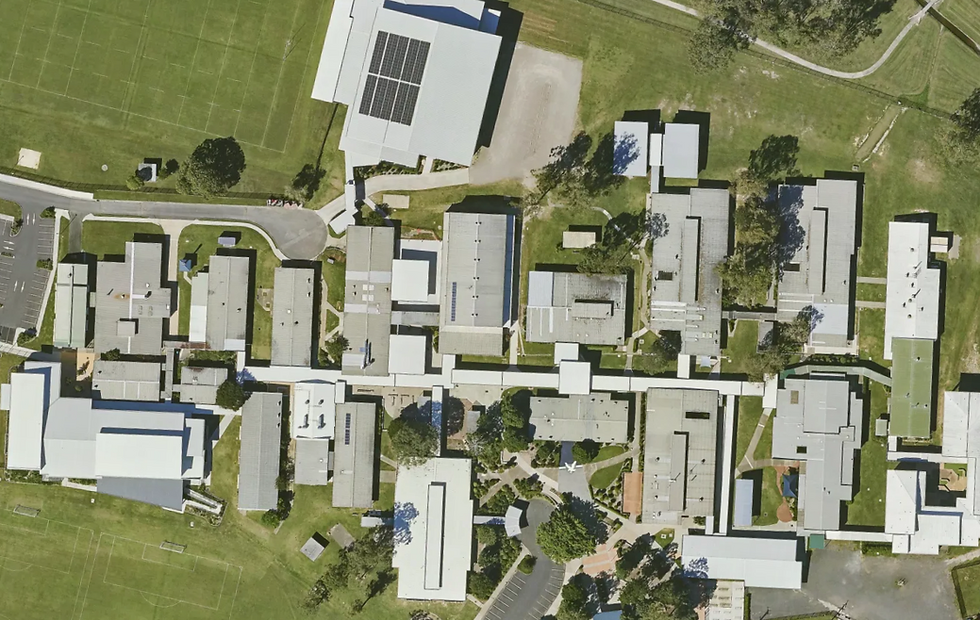 Aerial view of school building roof inspected by Insight RI