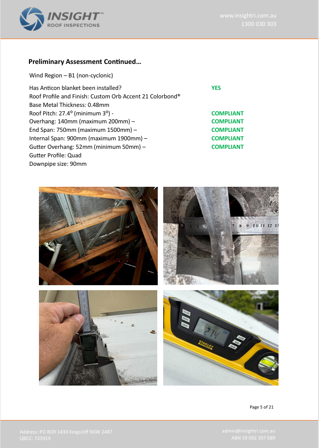 Roof report preliminary assessment page continued