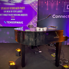 Professional pianist performing live at a corporate event in Marriott Marquis, Times Square, NYC