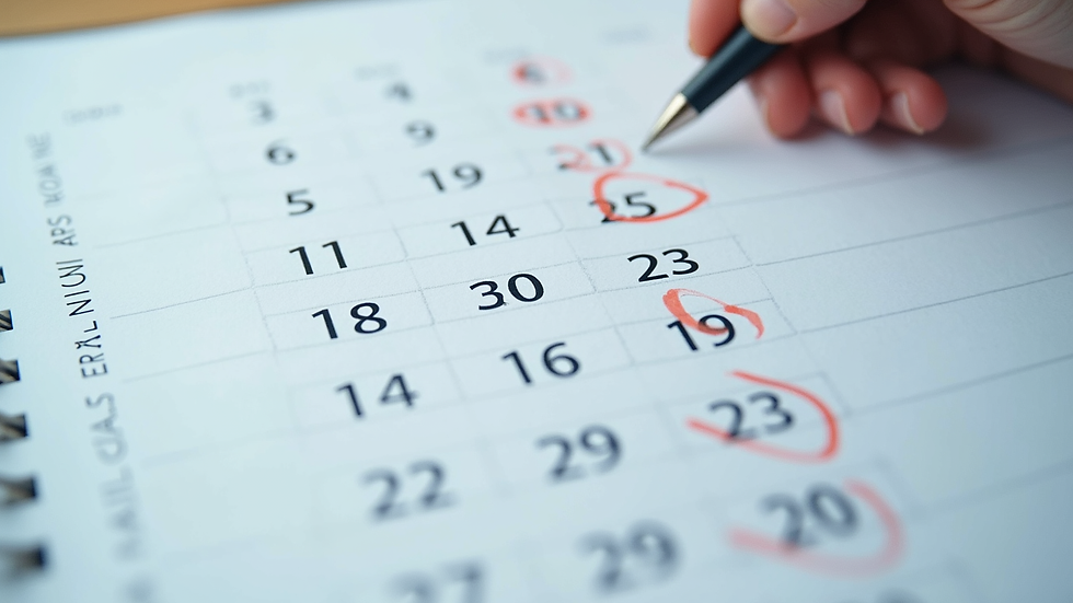 Close-up view of a calendar with marked enrollment dates