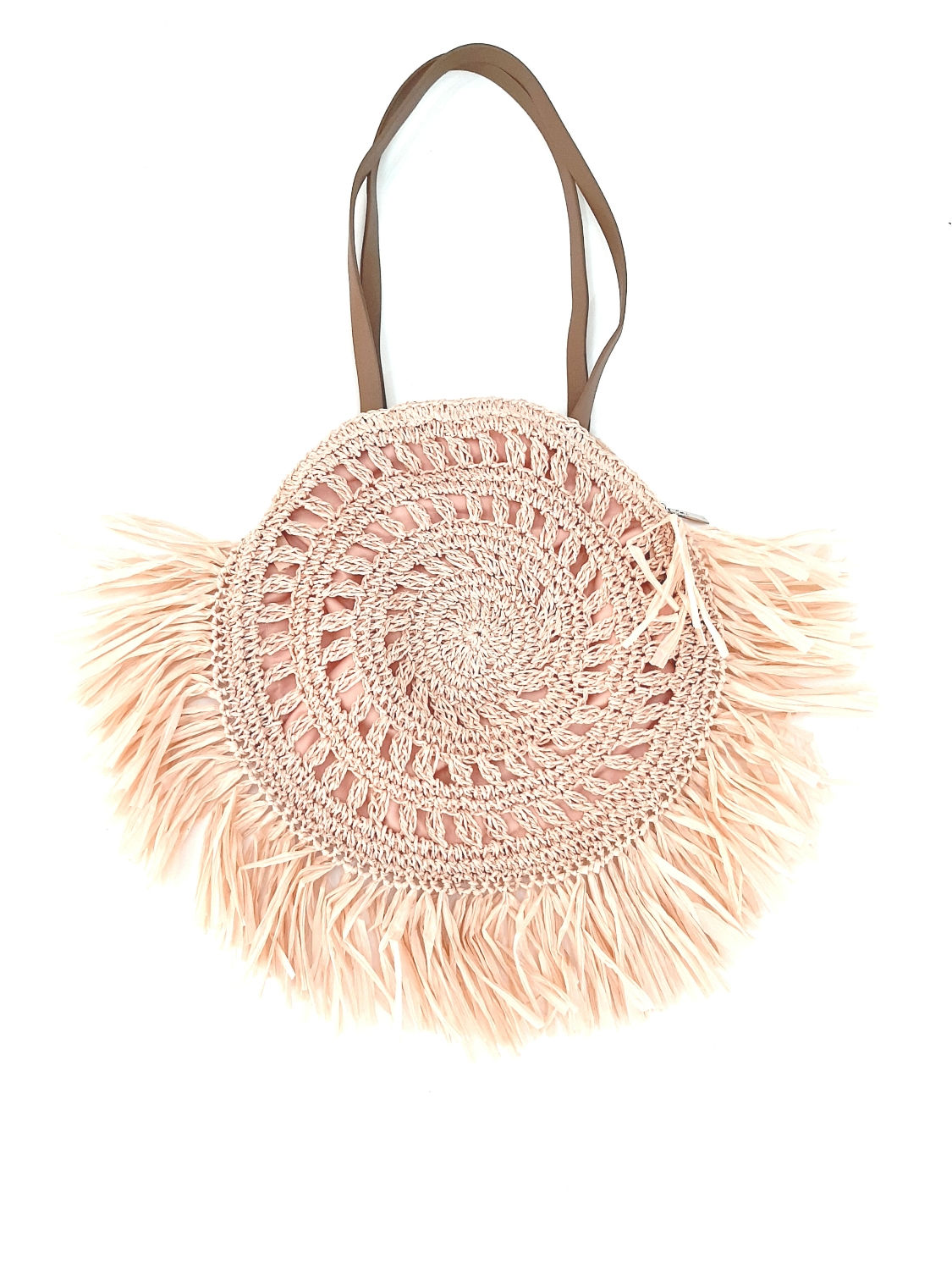 Bolso de rafia y flecos rosa 