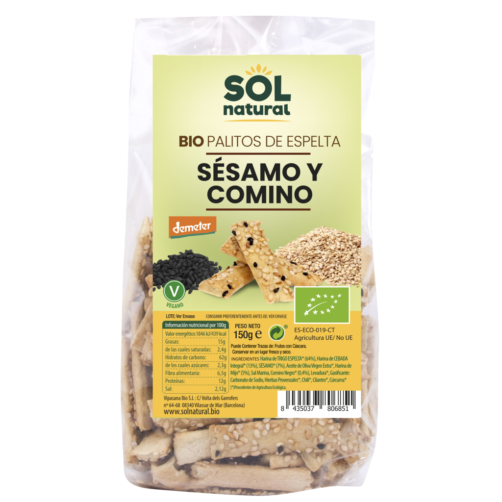 Palitos de espelta sésamo y comino