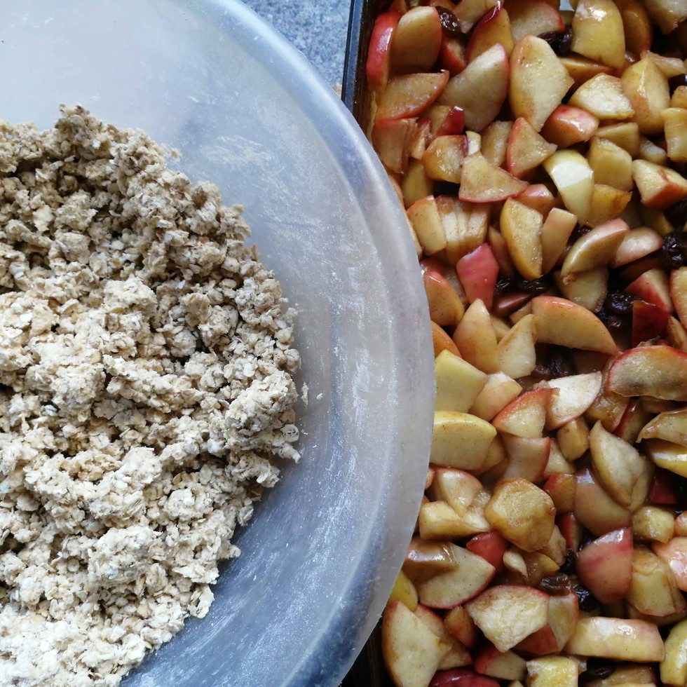 crumble and cooked apples for apple crumble