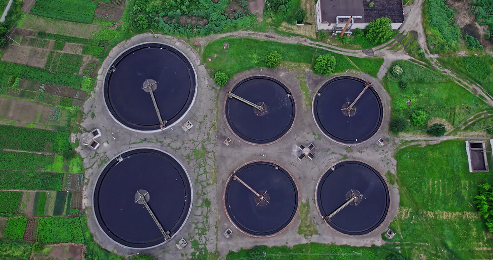 Wastewater treatment ponds from above
