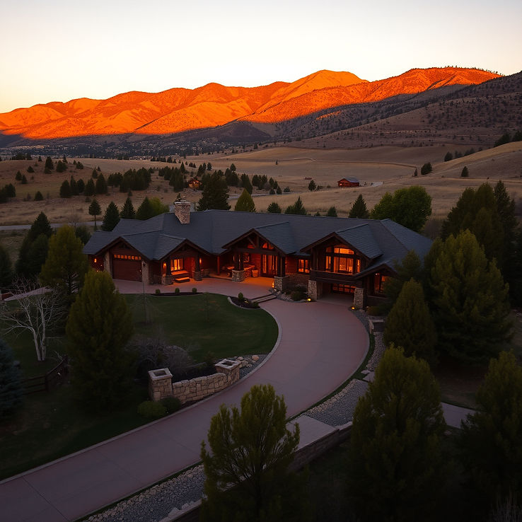 create me an image of A high-resolution, _warm_ cinematic shot of a luxury ranch or estate