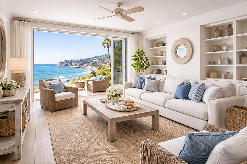 Bright living room with ocean view, helping to sell my house fast
