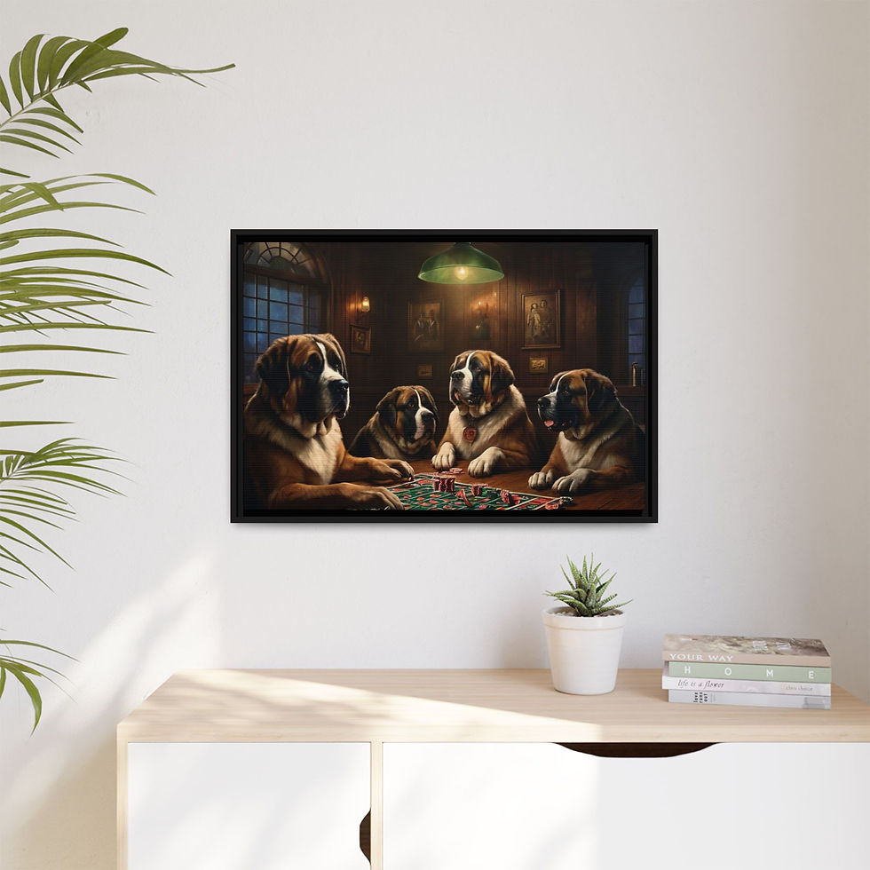 Thumbnail: St. Bernard Dog Whiskey Bar Pub Beer Poker Casino FRAMED Canvas
