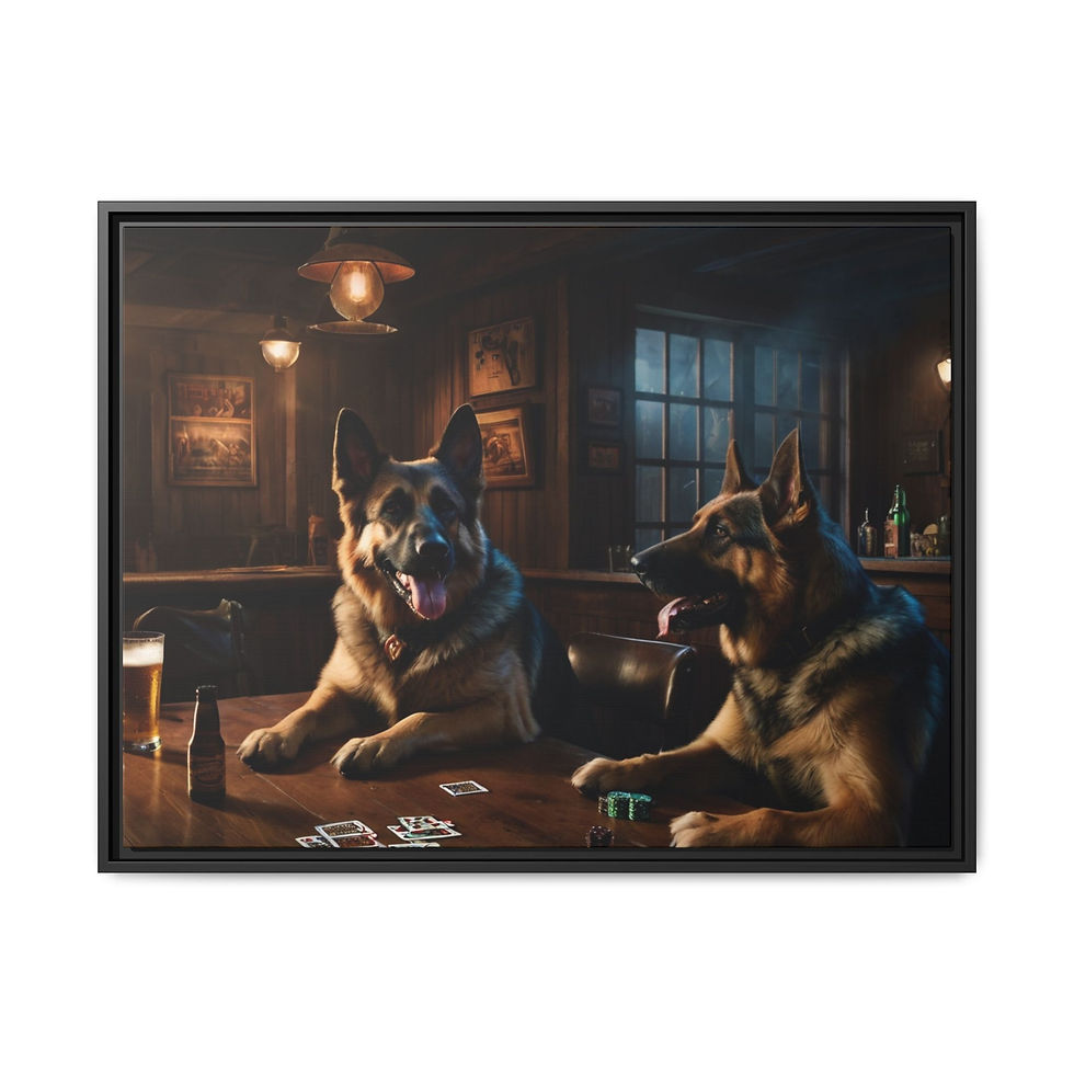 Thumbnail: German Shepherd Dogs PLAYING POKER Cards FRAMED Canvas