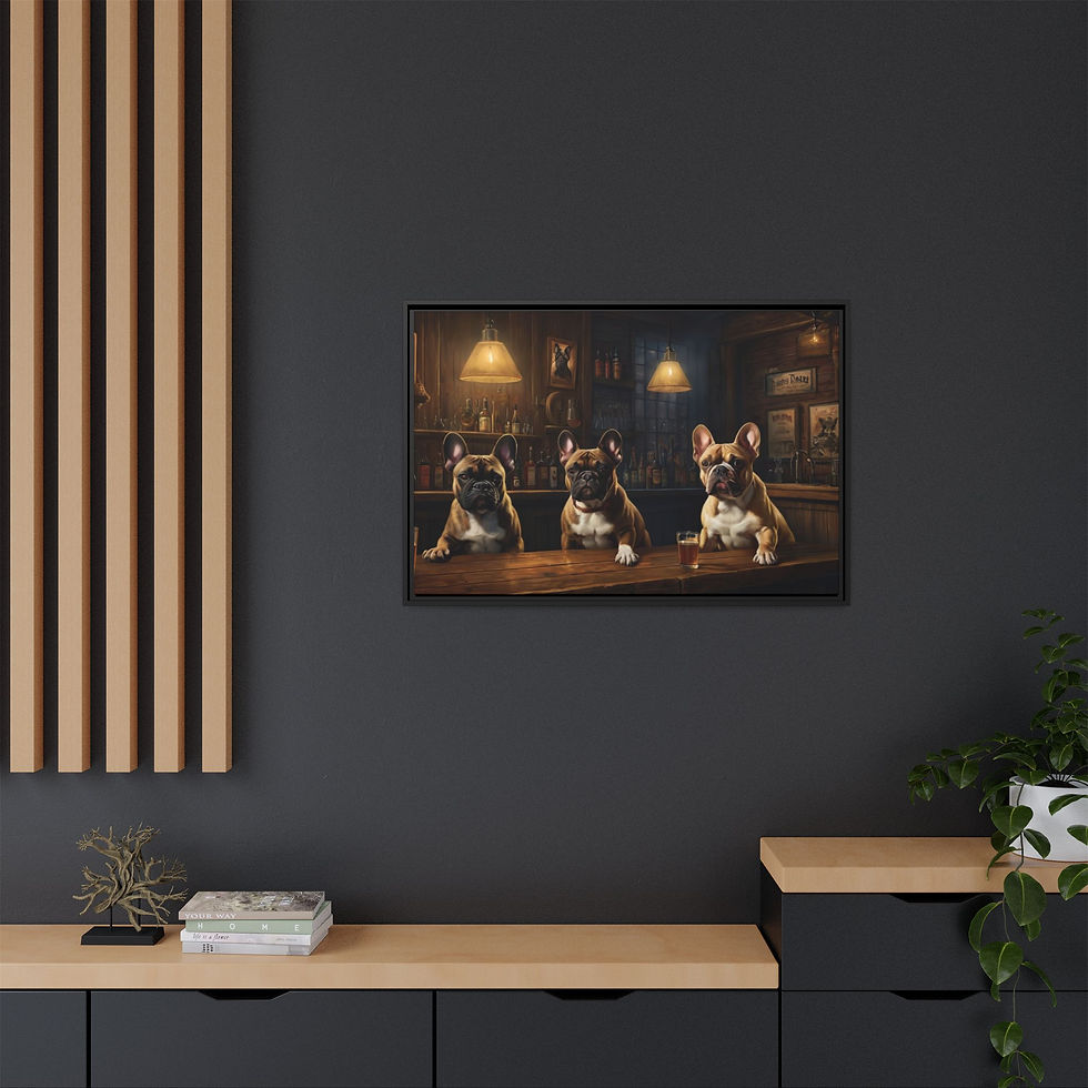 Thumbnail: French Bulldog Dog Party Whiskey Bar Pub Beer Poker Casino FRAMED Canvas