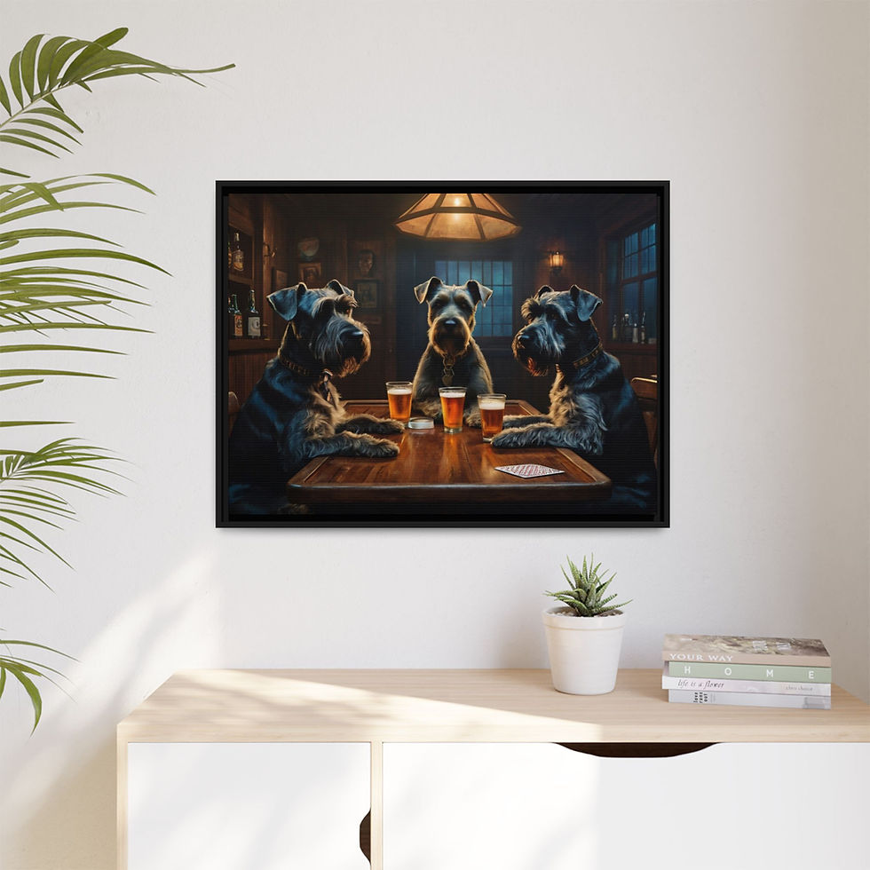 Thumbnail: Schnauzer Dog Whiskey Bar Pub Beer Poker Casino FRAMED Canvas 