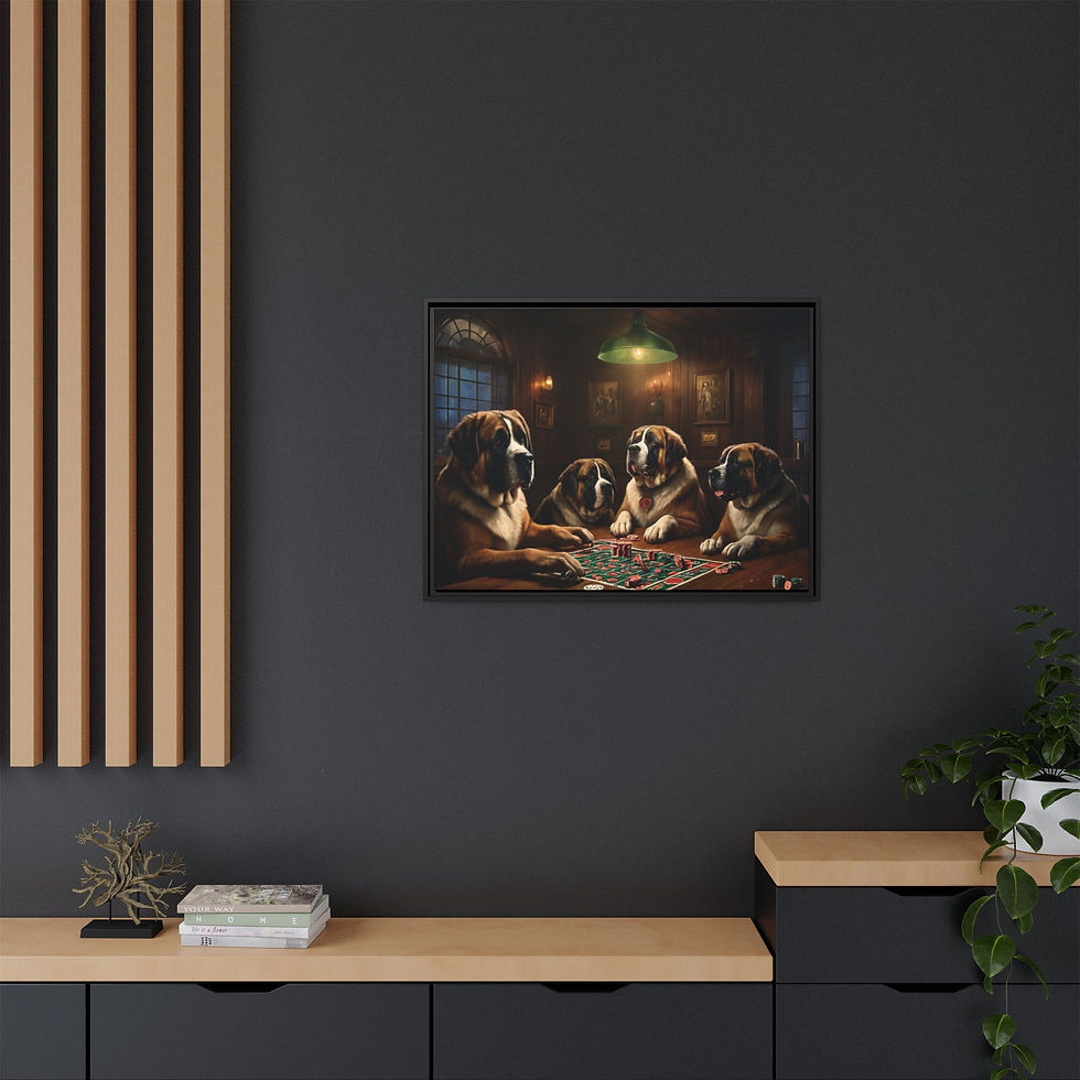 Thumbnail: St. Bernard Dog Whiskey Bar Pub Beer Poker Casino FRAMED Canvas