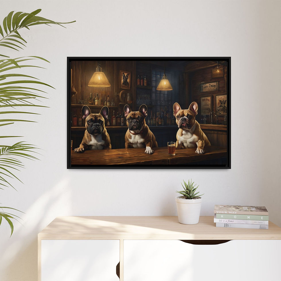 Thumbnail: French Bulldog Dog Party Whiskey Bar Pub Beer Poker Casino FRAMED Canvas
