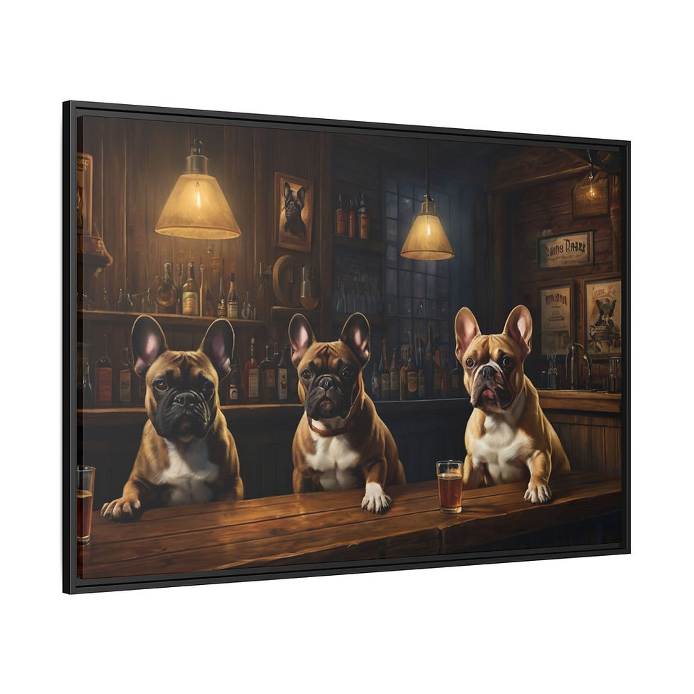 Thumbnail: French Bulldog Dog Party Whiskey Bar Pub Beer Poker Casino FRAMED Canvas