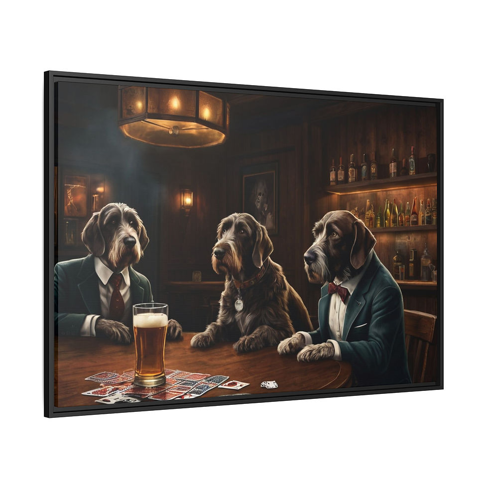Thumbnail: German Wirehaired Pointer Dog Whiskey Bar Pub Beer Poker Casino  FRAMED Canvas