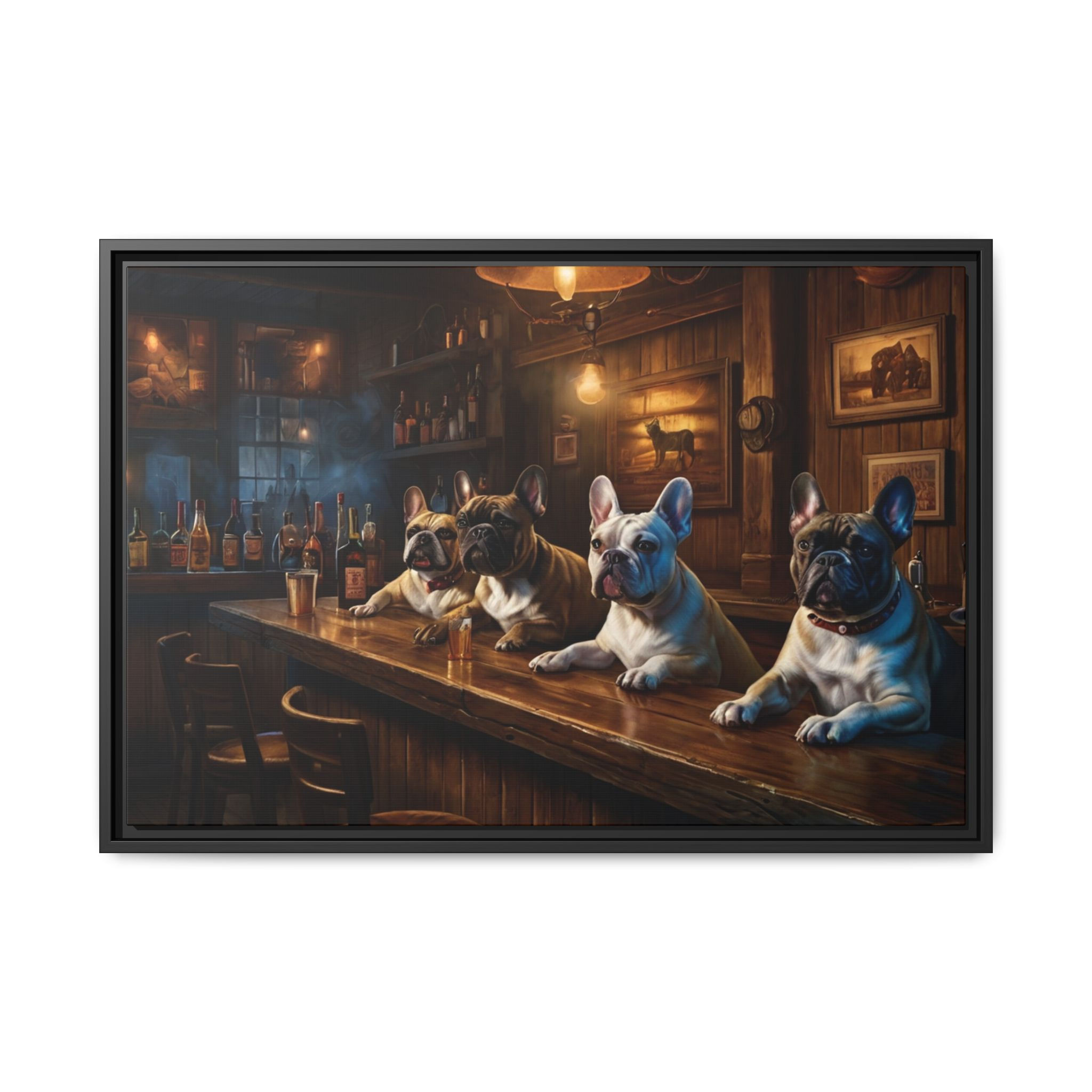 French Bulldog Dog Whiskey Bar Pub Beer Casino FRAMED Canvas
