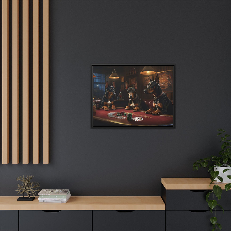 Thumbnail: Dobermann Dogs PLAYING POKER Cards FRAMED Canvas