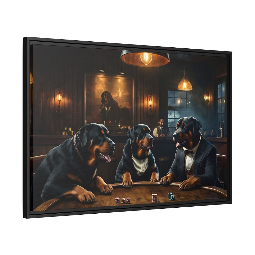 Thumbnail: Rottweiler Dog Whiskey Bar Pub Beer Poker Casino FRAMED Canvas