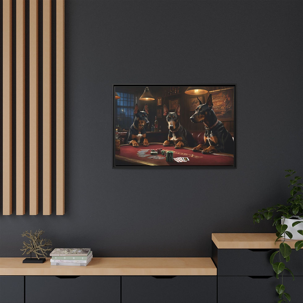 Thumbnail: Dobermann Dogs PLAYING POKER Cards FRAMED Canvas