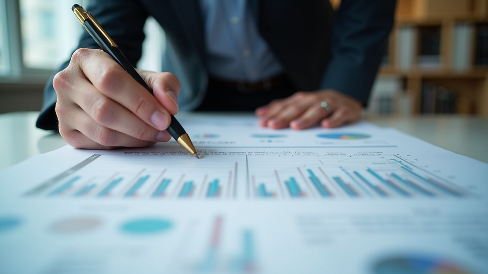Eye-level view of a project manager reviewing a detailed implementation plan