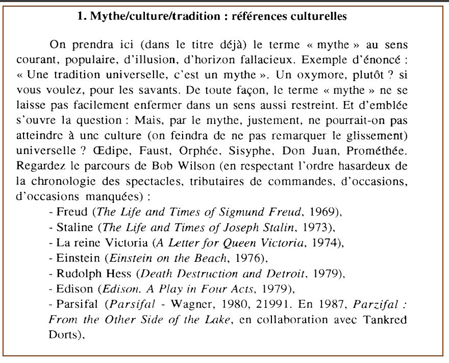 Bob Wilson et le mythe de la tradition universelle