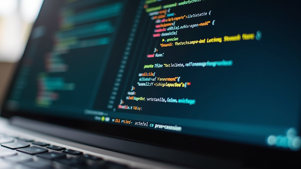 Close-up view of a laptop screen showing chatbot code and development environment