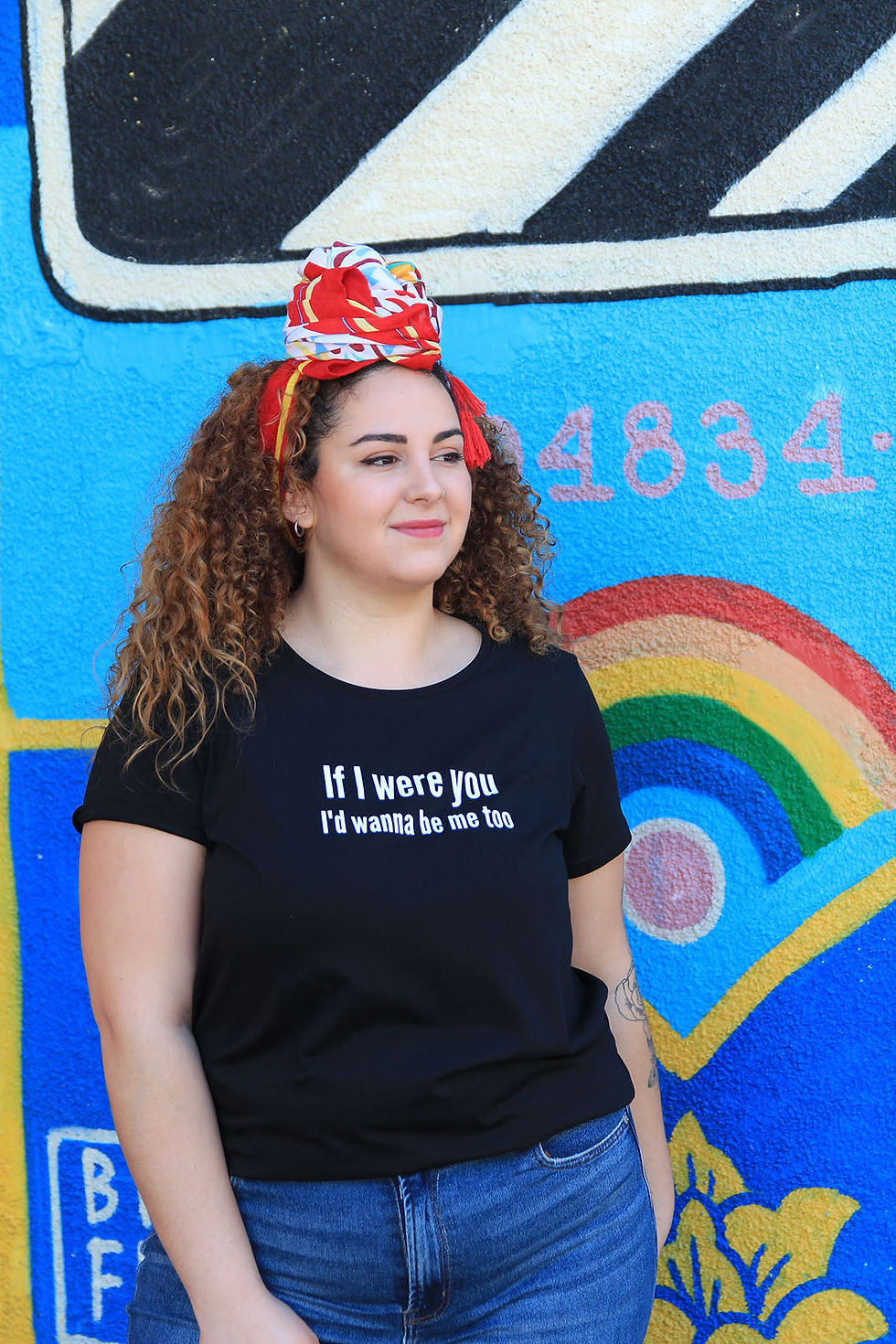 חולצת טי שחורה מעוצבת בהדפס If I were you I'd wanna be me too