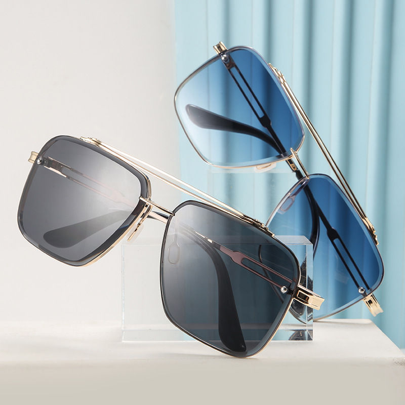 Thumbnail: Double beam cut edge metallic sunglasses