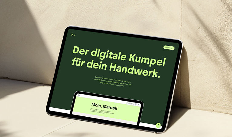 Lanfingpage von Ole visualisiert auf einem Tablet