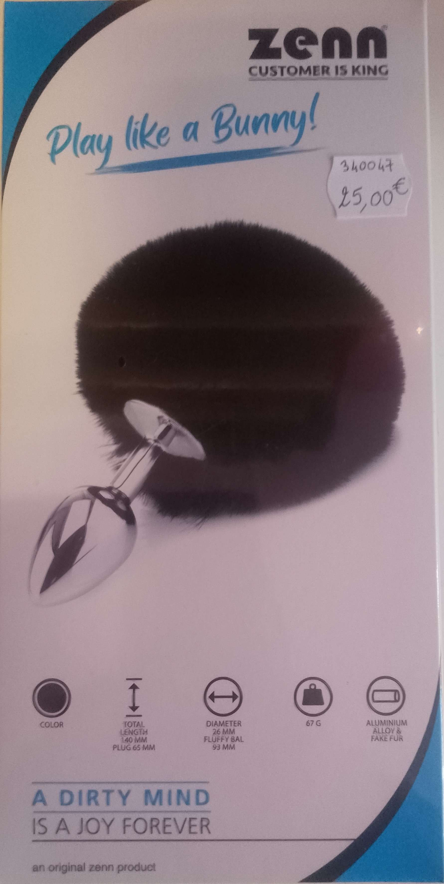 plug métal queue de lapin noire taille S Zenn