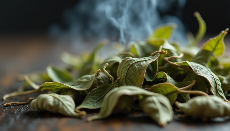 Eye-level view of dried mugwort leaves used for moxibustion therapy