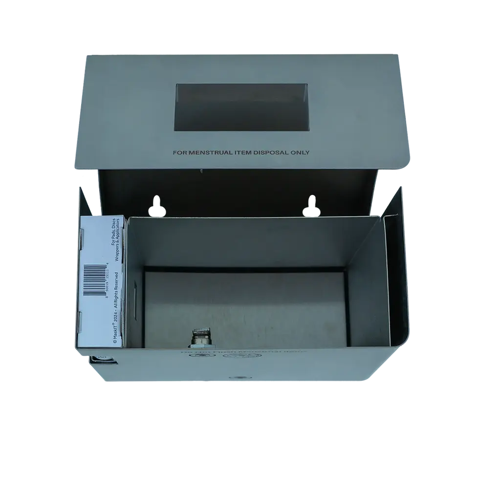 Thumbnail: MaskIT Menstrual Disposal Bag and Bin Combo Unit - Top Side View, Bottom Closed, Box Closed