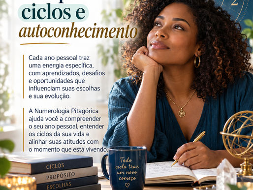 Mulher negra estudando Numerologia Pitagórica com referências a Ano Pessoal, ciclos, escolhas e autoconhecimento