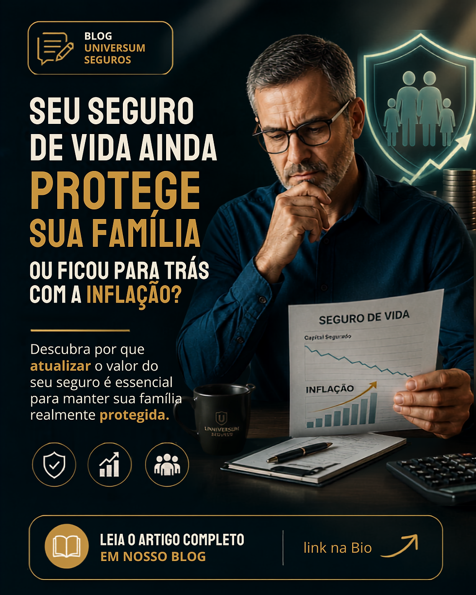Homem analisando sua apólice de seguro de vida para verificar se o capital segurado acompanha a inflação e continua protegendo sua família.