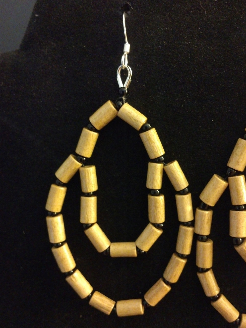 Thumbnail: Wood and Glass Beaded Earrings
