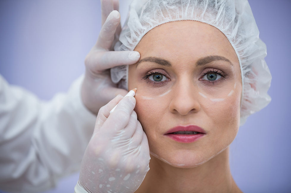 Doctor consulting a patient for facial surgery, discussing treatment options, goals, and procedure details in a clinic.