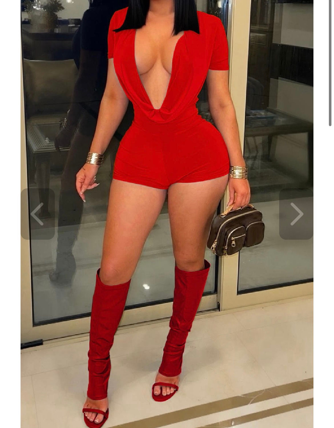 Red Cowl Neck Romper