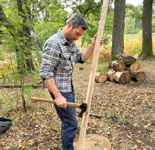 using an axe on ash to make a flatbed