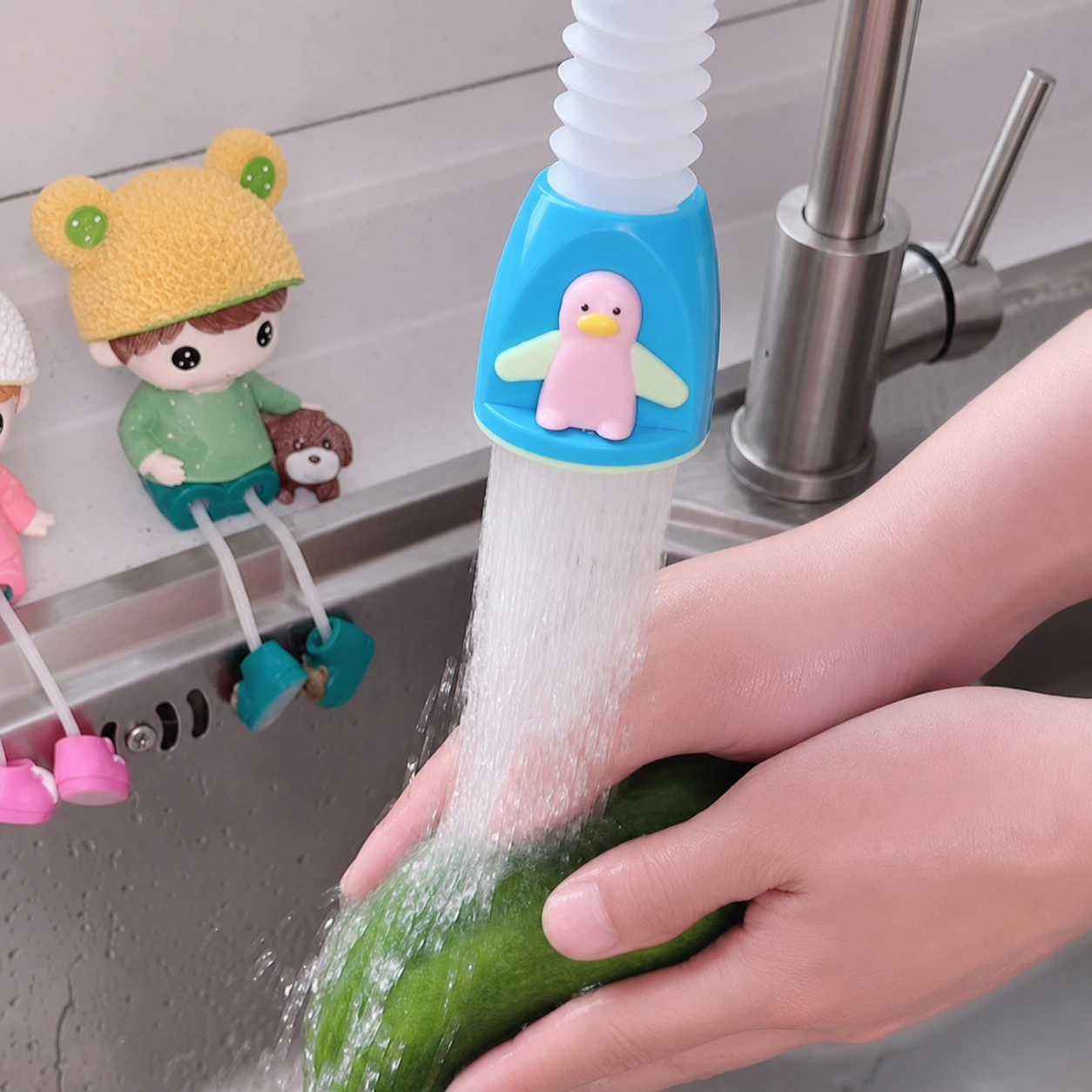 Flexible Faucet Extender With Cute Penguin Cover For Sinks