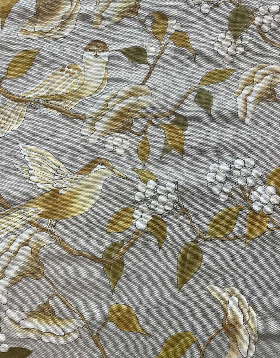 Thumbnail: hand-painted cushion with white berries and yellow/gold bird design