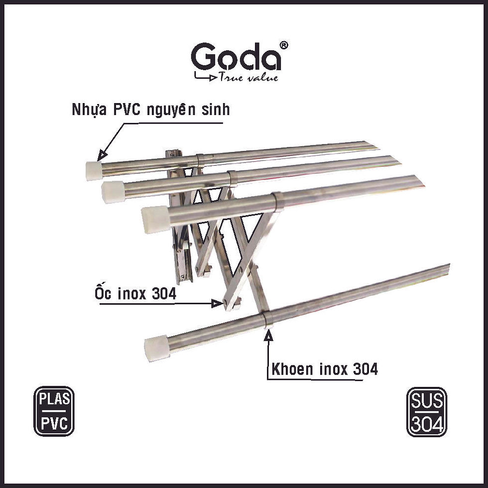 Hình thu nhỏ: Giàn phơi xếp ống 22mm inox 304 cao cấp Goda loại mới (4 ống)