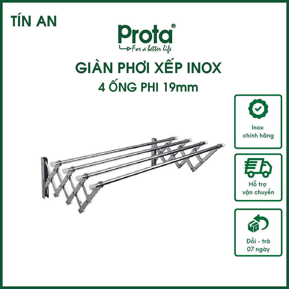 Giàn phơi xếp ống 19mm inox 201 thông minh cao cấP Prota